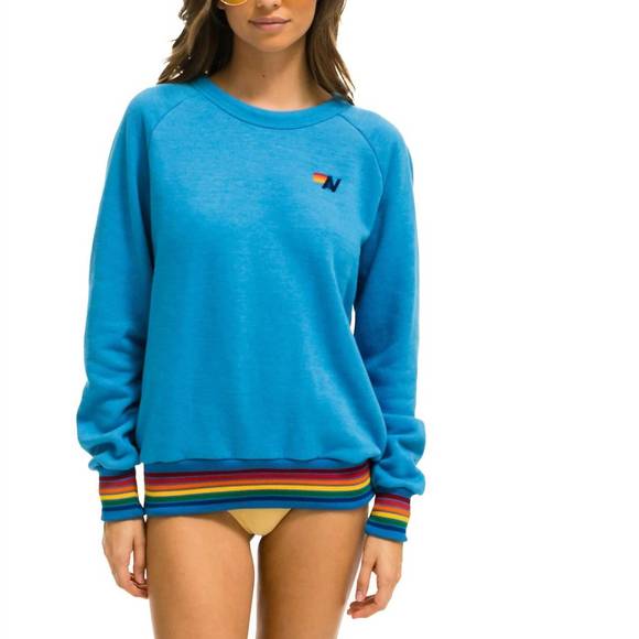 Nwt aviator nation rainbow rib crew sweatshirt in ocean - Picture 1 of 3